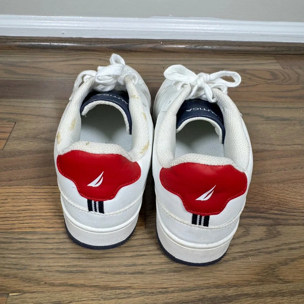 Nautica Stafford Sneakers Mens 8.5 White Navy Red Court Shoes Low Top Casual